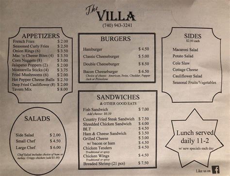 Menu — The Villa .